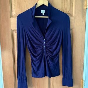 Armani Collezioni Size 4 Women's Deep Purple Ruched Blouse Made in Italy